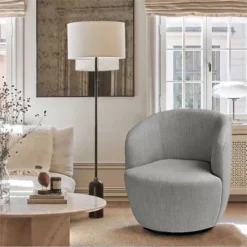 Bella 28'' Seat Width Contemporary Farmhouse,Upholstered Linen Swivel Chair, Armrest 360° Swivel Nursery Chair-The Pop Maison -Baxton Studio Sale Shop GUEST 50c11e11 1556 433a 96c3 348e9eeb919f