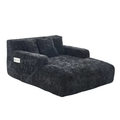 ModernLuxe Upholstered Single Sofa Chaise Lounge Sofa Bed Sleeper Sofa Lazy Sofa Accent Chair Reading Couch With 3 Pillows, Chenille 8 ModernLuxe Upholstered Single Sofa Chaise Lounge Sofa Bed Sleeper Sofa Lazy Sofa Accent Chair Reading Couch With 3 Pillows, Chenille - Image 8