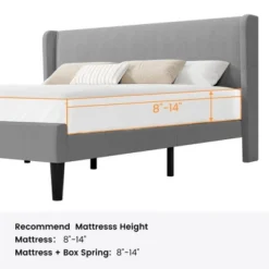 Queen Size Bed Frame With Upholstered Headboard,Wooden Platform Bed Frame With 2 Storage Pockets,Vertical Channel Tufted Wingback,Light Gray -Baxton Studio Sale Shop GUEST 510adf08 d258 496c 9a1e 84de3393578b