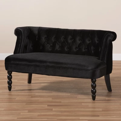 Flax Victorian Style Contemporary Velvet Fabric Upholstered 2 Seater Loveseat Black - Baxton Studio 9 Flax Victorian Style Contemporary Velvet Fabric Upholstered 2 Seater Loveseat Black - Baxton Studio - Image 9