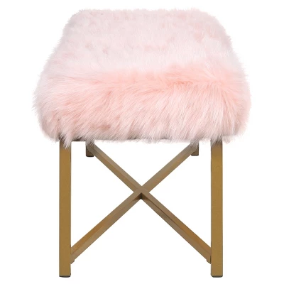 Faux Fur Rectangle Bench - Pink - HomePop 3 Faux Fur Rectangle Bench - Pink - HomePop - Image 3