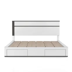 California King Pape Platform Bed With 2 Foot Drawers White/Metallic Gray - MiBasics: Contemporary Storage, No Box Spring Needed -Baxton Studio Sale Shop GUEST 5237def2 8bb4 42c1 a826 066a8a40beec