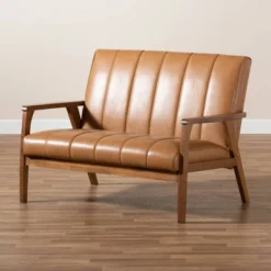 Nikko Mid-Century Faux Leather Upholstered Wood Loveseat Walnut/Brown - Baxton Studio -Baxton Studio Sale Shop GUEST 523a5df4 2552 4576 a2e6 22ac3329118d