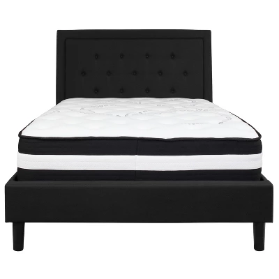 Flash Furniture Roxbury Full Size Tufted Upholstered Platform Bed In Black Fabric With Pocket Spring Mattress 3 Flash Furniture Roxbury Full Size Tufted Upholstered Platform Bed In Black Fabric With Pocket Spring Mattress - Image 3