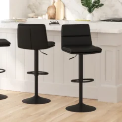 Merrick Lane Modern Upholstered Adjustable Height Stools With Sturdy Iron Bases