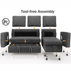 Dyonery 81" Sleeper Sofa Bed With Pull Out Bed, L Shaped Couch Sectional Sleeper Sofa, Pull Out Couch With Reversible Storage Chaise -Baxton Studio Sale Shop GUEST 53556edf bc91 46db 90cb ab5ee9ee0a2b