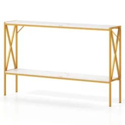 Costway Narrow Console Table 2-Tier Entryway Table With Storage 2 Support Bars Sofa Table Brown/White -Baxton Studio Sale Shop GUEST 547001be d194 4d39 81f0 c255e7401a87