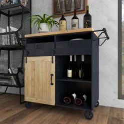 Industrial Rolling Cart Black - Olivia & May -Baxton Studio Sale Shop GUEST 547adace a6ec 4b6e b2c3 03fd25bd5569