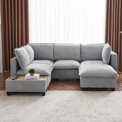 Whisen 90" U-shaped Sectional Sofa Modular Sofa Couch With A Movable Ottoman , A Coffee Table With Hidden Charging Devices 17 Whisen 90" U-shaped Sectional Sofa Modular Sofa Couch With A Movable Ottoman , A Coffee Table With Hidden Charging Devices - Image 17