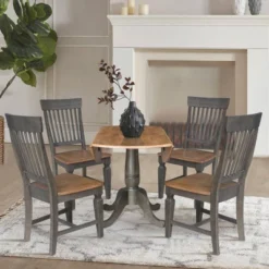 5pc 42" Round Dual Drop Leaf Dining Table With 4 Slat Back Chairs Hickory/Washed Coal - International Concepts 16 5pc 42" Round Dual Drop Leaf Dining Table With 4 Slat Back Chairs Hickory/Washed Coal - International Concepts -Baxton Studio Sale Shop GUEST 54b1fd50 0cbd 4063 a057 39e568da2703