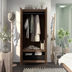 Andreasson Wardrobe Closet Distressed Walnut - HOMES: Inside + Out -Baxton Studio Sale Shop GUEST 55421d8e 0399 4bb1 9f96 54028379035a
