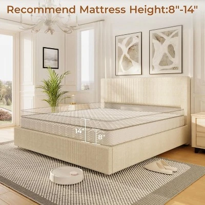 Full/ Queen/King Size Platform Bed Frame With Tufted Wingback Headboard, Corduroy Upholstered, 4 Storage Drawers, Wooden Slats, No Box Spring Needed 2 Full/ Queen/King Size Platform Bed Frame With Tufted Wingback Headboard, Corduroy Upholstered, 4 Storage Drawers, Wooden Slats, No Box Spring Needed - Image 2