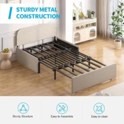 Mjkone Twin Size Sofa Bed, 2 In 1 Convertible Linen Loveseat Sleeper Sofa Couch With Cushions -Baxton Studio Sale Shop GUEST 561c2ff2 ad0f 4e5d af8a b337f2f19dbc