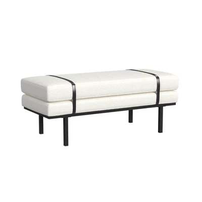 Upholstered Bench With Metal Base Cream Boucle - HomePop 1 Upholstered Bench With Metal Base Cream Boucle - HomePop