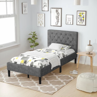Costway Twin Upholstered Bed Frame Diamond Stitched Headboard Wood Slat Support 1 Costway Twin Upholstered Bed Frame Diamond Stitched Headboard Wood Slat Support