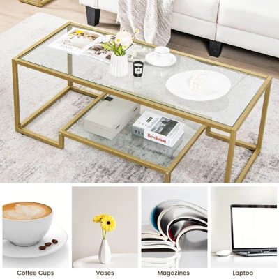 Costway 45'' Coffee Table Rectangular Tempered Glass Accent Table W/ Shelf Living Room 7 Costway 45'' Coffee Table Rectangular Tempered Glass Accent Table W/ Shelf Living Room - Image 7