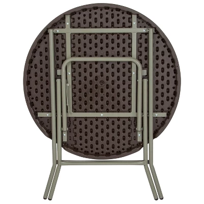 Emma And Oliver 2.6-Foot Round Brown Rattan Plastic Folding Table - Outdoor Event Table 8 Emma And Oliver 2.6-Foot Round Brown Rattan Plastic Folding Table - Outdoor Event Table - Image 8