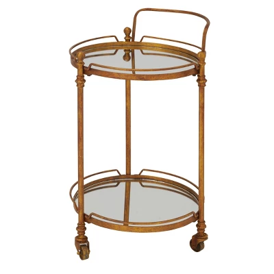 Traditional Iron And Mirrored Bar Cart Brass - Olivia & May 2 Traditional Iron And Mirrored Bar Cart Brass - Olivia & May - Image 2