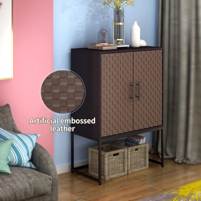 Arina 2 Door Leatherette With Bands Weaving Vision High Accent Cabinet With Adjustable Shelf - The Pop Home 9 Arina 2 Door Leatherette With Bands Weaving Vision High Accent Cabinet With Adjustable Shelf - The Pop Home - Image 9