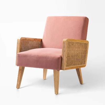 Chloé Cane Arm Chair With Wood Base Living Room Upholstered Accent Chair With Rattan Armrest | Karat Home 9 Chloé Cane Arm Chair With Wood Base Living Room Upholstered Accent Chair With Rattan Armrest | Karat Home - Image 9