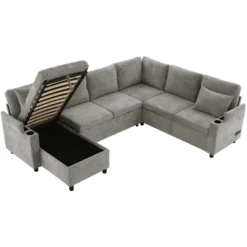 109.9" U-Shaped Sectional Sofa With Pull-Out Bed, Storage, Cup Holders & USB Ports, Versatile Sleeper Couch For Living Room - ModernLuxe -Baxton Studio Sale Shop GUEST 577226eb 73f9 43f6 b213 6879040b33be