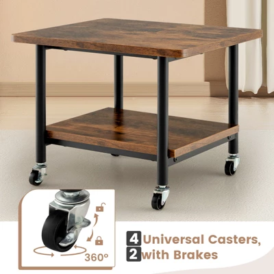 Costway 2-Tier Rolling Under Desk Printer Cart Machine Stand Storage Rack Brown 7 Costway 2-Tier Rolling Under Desk Printer Cart Machine Stand Storage Rack Brown - Image 7