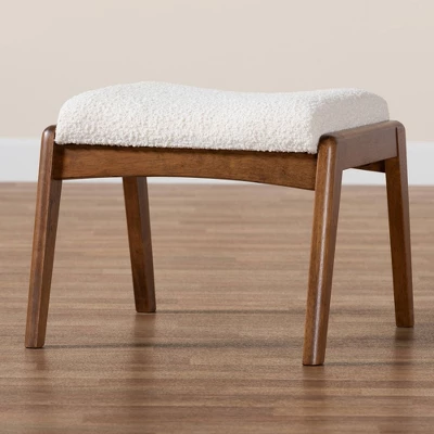Roxy Boucle Upholstered And Wood Ottoman Footstool Off White/Walnut Brown - Baxton Studio: Mid-Century, Foam Padded, Retro Style 6 Roxy Boucle Upholstered And Wood Ottoman Footstool Off White/Walnut Brown - Baxton Studio: Mid-Century, Foam Padded, Retro Style - Image 6