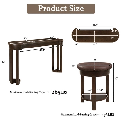 ORRD 4-Piece Bar Table Set With 3 PU Stools, Solid Wood Counter Height Dining Set For Kitchen, Living Room & Small Spaces,Espresso 6 ORRD 4-Piece Bar Table Set With 3 PU Stools, Solid Wood Counter Height Dining Set For Kitchen, Living Room & Small Spaces,Espresso - Image 6