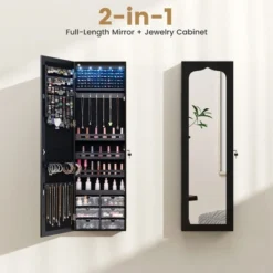Tangkula Jewelry Armoire W/ Full-Length Mirror W/ Built-in LED Lights Hooks Shelves -Baxton Studio Sale Shop GUEST 57e5d842 65bb 4220 a2a9 5286cd74e42f
