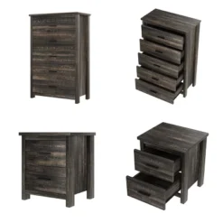 Traditional 4-Piece Queen Bed Set With USB Charging Headboard, 2 Nightstands And 5-Drawer Dresser For Master Bedroom-Cuddlewood -Baxton Studio Sale Shop GUEST 5859ba90 6597 456e 8d6b 9c38de04ae64