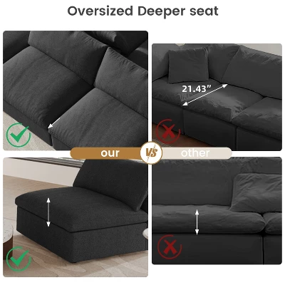 120.45" Cloud Modular Sectional Sofa With Thick Cushion, Minimalist Convertible Couch Deep Seat Couches For Living Room Sofa Sets 2 120.45" Cloud Modular Sectional Sofa With Thick Cushion, Minimalist Convertible Couch Deep Seat Couches For Living Room Sofa Sets - Image 2