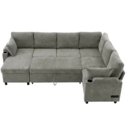 109.9" U-Shaped Sectional Sofa With Pull-Out Bed, Storage, Cup Holders & USB Ports, Versatile Sleeper Couch For Living Room - ModernLuxe -Baxton Studio Sale Shop GUEST 58b1427b fb23 44a4 bf9f ebfd3dc26306