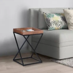 22" X Shape Iron Frame Industrial End Side Table With Mango Wood Tray Top Brown/Black - The Urban Port -Baxton Studio Sale Shop GUEST 594846dc 0b01 466e 96a9 dae2749adbfe