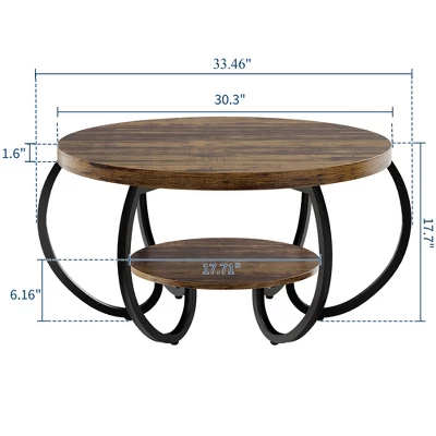 Garvee Round Coffee Table 30" Center Table, 2-Tier Coffee Table Industrial With Adjustable Feet And Designed Wood Grain, Easy Assemble 1 Garvee Round Coffee Table 30" Center Table, 2-Tier Coffee Table Industrial With Adjustable Feet And Designed Wood Grain, Easy Assemble