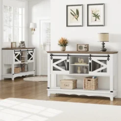 Entryway Table With Cabinet, Farmhouse Console Table With Storage, Rustic Sofa Table With Sliding Barn Doors, Console Table For Entryway -Baxton Studio Sale Shop GUEST 59ab1e43 1877 4a11 91e7 e2644ce60a96