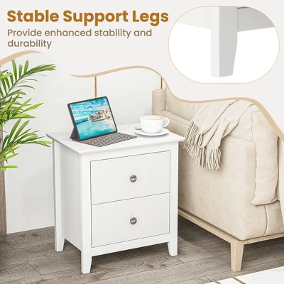 Tangkula Modern Nightstand With Storage 2 Drawers & Support Legs For Bedroom White 7 Tangkula Modern Nightstand With Storage 2 Drawers & Support Legs For Bedroom White - Image 7