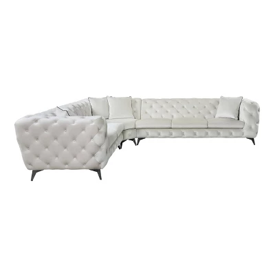 133" Atronia Sectional Sofa Beige Fabric - Acme Furniture: Linen Upholstery, Wood Frame, Includes 4 Pillows 5 133" Atronia Sectional Sofa Beige Fabric - Acme Furniture: Linen Upholstery, Wood Frame, Includes 4 Pillows - Image 5