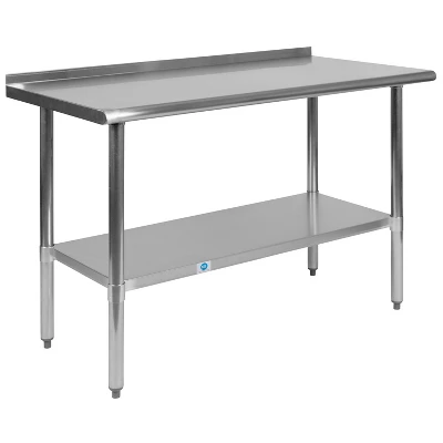 Emma And Oliver Stainless Steel 18 Gauge Prep And Work Table With Backsplash And Shelf, NSF 9 Emma And Oliver Stainless Steel 18 Gauge Prep And Work Table With Backsplash And Shelf, NSF - Image 9