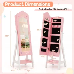 Tangkula Kids Jewelry Armoire Cabinet Freestanding Full Length Dressing Mirror With Large Capacity Pink/White -Baxton Studio Sale Shop GUEST 5b0ba16e f17c 46de a1a1 8278a49b97de