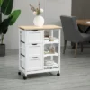 HOMCOM Rolling Kitchen Island Cart, Bar Serving Cart, Compact Trolley On Wheels With Wood Top, Shelves & Drawers For Home Dining Area