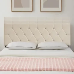 VECELO Tufted Upholstered Queen/King Size Headboard, 6 Adjustable Height, Easy Assembly, Beige/Black -Baxton Studio Sale Shop GUEST 5bb99439 481c 48f8 96c0 b99c0b688123