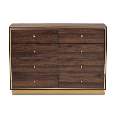 Cormac Wood And Metal 8 Drawer Dresser Walnut Brown/Gold - Baxton Studio 2 Cormac Wood And Metal 8 Drawer Dresser Walnut Brown/Gold - Baxton Studio - Image 2