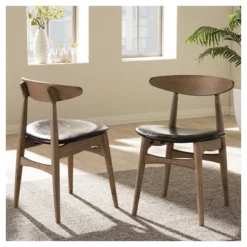 Set Of 2 Edna Mid-Century Modern French Black Faux Leather & Oak Light Brown Finishing Wood Dining Chairs - Baxton Studio -Baxton Studio Sale Shop GUEST 5c17b717 0a35 46b8 8617 9f232cede533