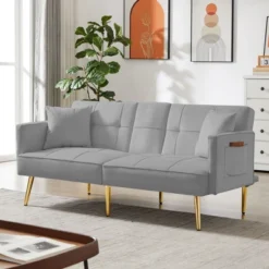 NicBex 69.2 Inch Velvet Futon Sofa Bed With 2 Hidden Cup Holders And 2 Pillows For Living Room,Office,Apartment 9 NicBex 69.2 Inch Velvet Futon Sofa Bed With 2 Hidden Cup Holders And 2 Pillows For Living Room,Office,Apartment -Baxton Studio Sale Shop GUEST 5c39b04a b313 44f0 871a de1a5f86969f