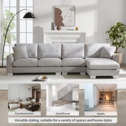 5-Seat L-Shaped Chenille Oversized Sectional Sofa Set With 2 Free Pillows, 4W-ModernLuxe -Baxton Studio Sale Shop GUEST 5c456e12 846f 4c06 b9b0 0b3b2c6e129f