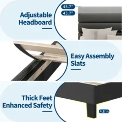 King Bed Frame Platform Bed With Adjustable Headboard, Linen Fabric Upholstered And Wooden Slats Support, Easy Assembly, Dark Grey -Baxton Studio Sale Shop GUEST 5c58da82 9e4d 41c7 a0fa 9441f8f0a5da