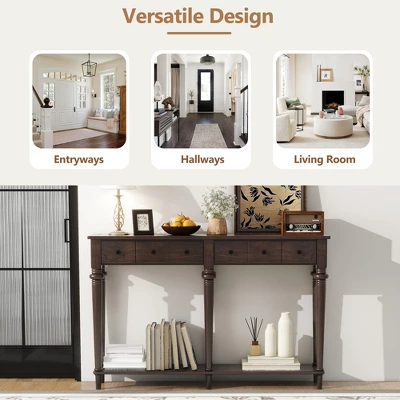 59.8"W Retro Console Table With 4 Drawers And Open Shelf, Perfect For Entryways, Living Room And Hallways - ModernLuxe 6 59.8"W Retro Console Table With 4 Drawers And Open Shelf, Perfect For Entryways, Living Room And Hallways - ModernLuxe - Image 6