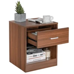 Costway Nightstand With Drawer Storage Cabinet Modern Beside End Table BlackBrown -Baxton Studio Sale Shop GUEST 5ca1231c 3d99 47a1 b96b edf8a1eb666a