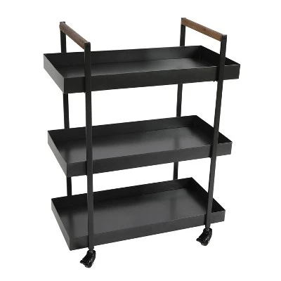 Metal Frame Bar Cart With Tray Shelves Black - The Urban Port 1 Metal Frame Bar Cart With Tray Shelves Black - The Urban Port