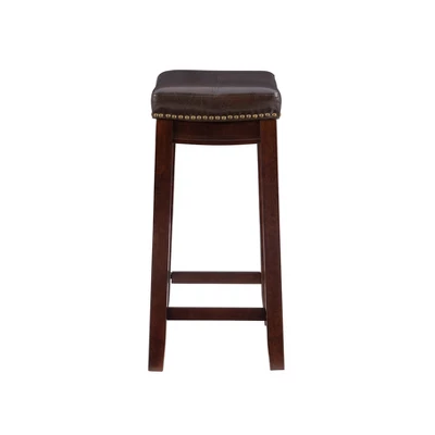 Claridge Leather Saddle Counter Height Barstool - Linon 3 Claridge Leather Saddle Counter Height Barstool - Linon - Image 3